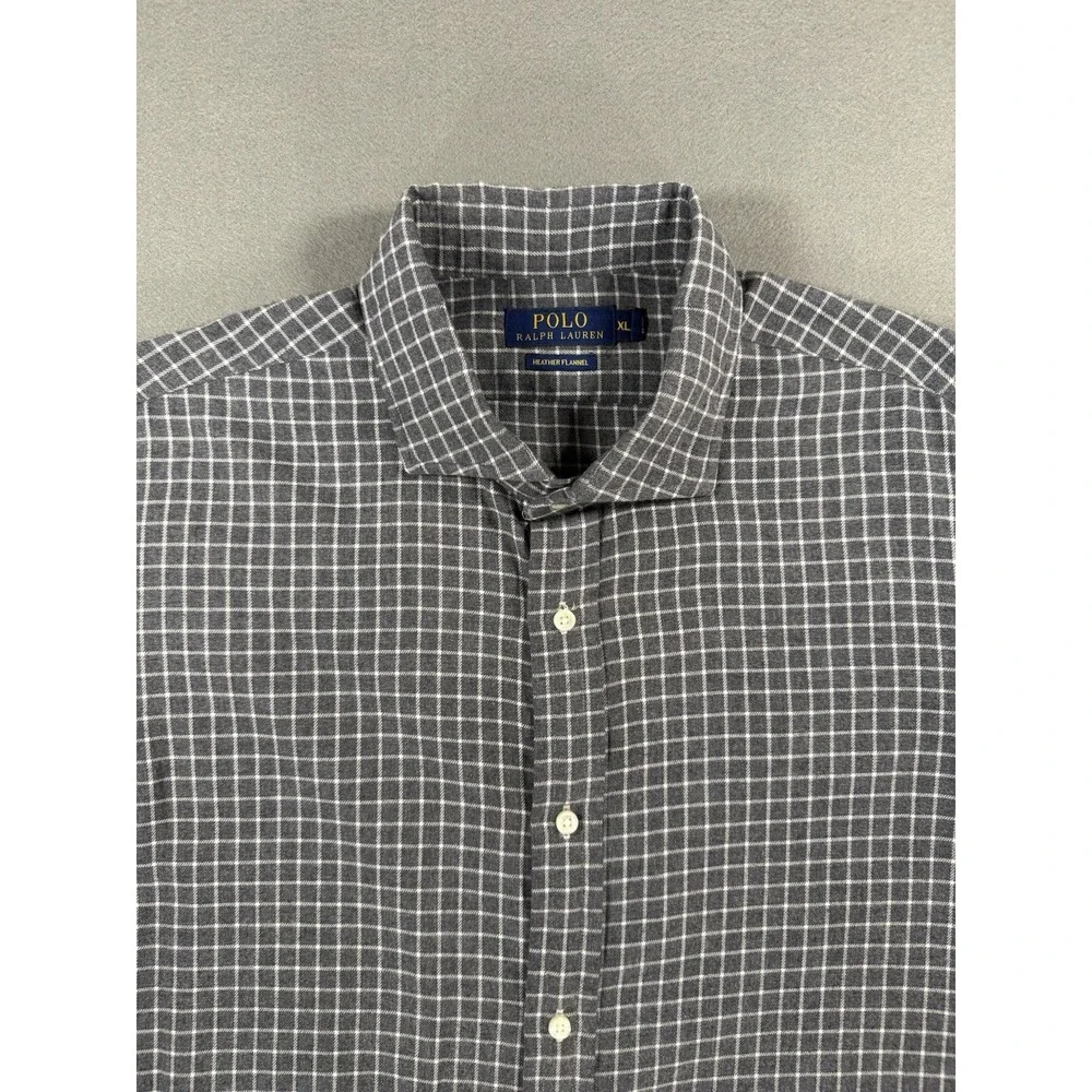 MENS POLO RALPH LAUREN GRAY/WHITE BUTTON DOWN HEATHER FLANNEL SHIRT SIZE XL